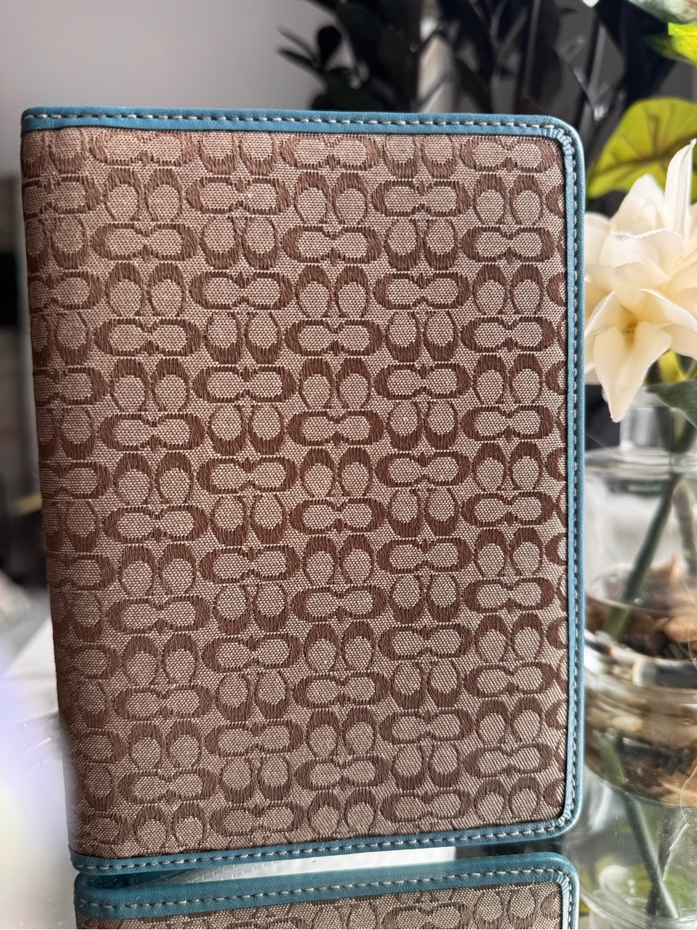 Coach Signature Brown and Teal Mini Agenda/Passport - Picture 2 of 5